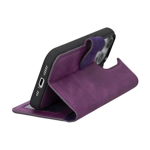 HARDISTON Genuine Leather Handmade Wallet Case Compatible with iPhone 15 Pro - MagSafe Compatible - Pro Detachable Magnetic Flip Cover with Card Holders - Horizontal Kickstand (Purple) by HARDISTON - Used condition - Image 3