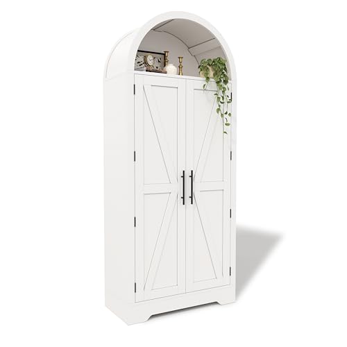 HAINEW HD26063008 - Armario de cocina alto con 2 puertas y compartimentos de almacenamiento curvados, estilo granero, 70 x 35 x 170 cm, color blanco