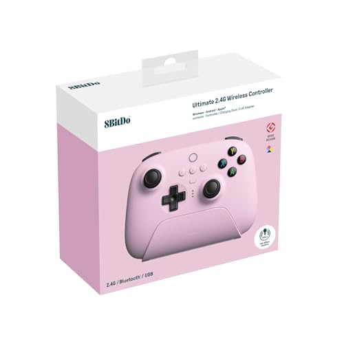 Image of 8Bitdo Ultimate 2.4G Wireless Controller, Hall Effect Joystick Update, Gaming Controller with Charging Dock for PC, Android, Steam Deck & Apple (Pastel Pink)