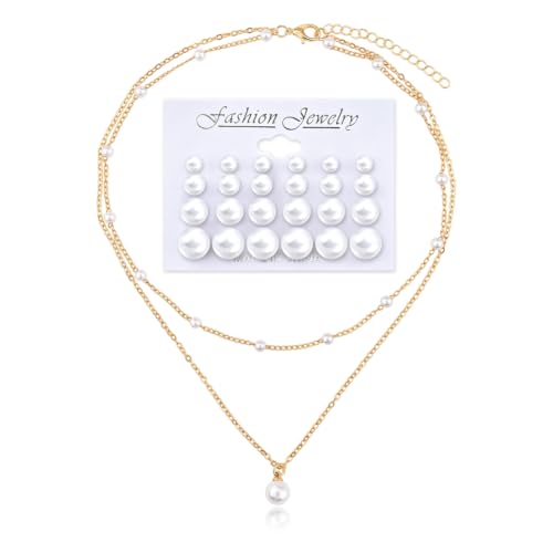 Image of Pearl Earring Stud Pearl Necklace Choker for Bride Wedding Earring Necklace