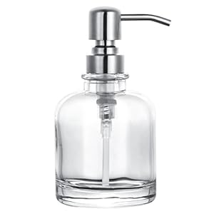 Thick Clear Glass Jar Hand Soap Dispenser Bathroom with Silver Stainless Steel Pump, 12ounce Clear Boston Round Bottle Dispenser with Rustproof Pump for Kitchen Dish (Silver)