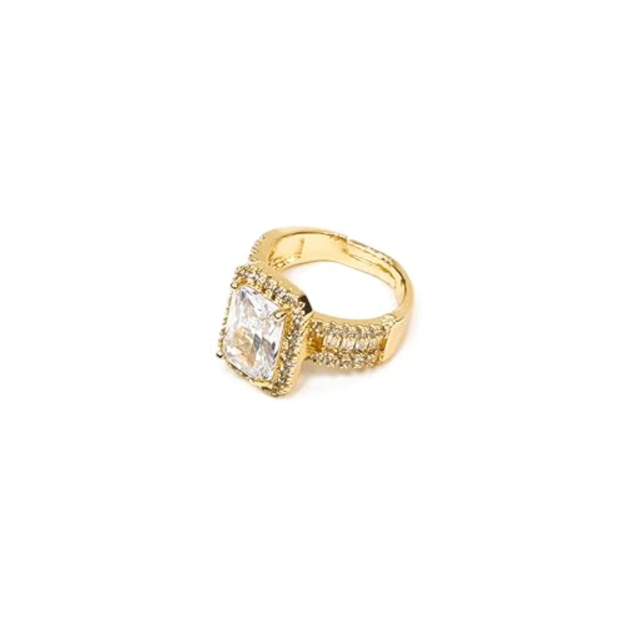 Emerald-Cut Halo Adjustable Statement Ring