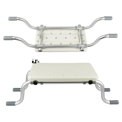XUANYU Siège de Baignoire Suspendu Siege de Douche Antidérapant Aluminium et Plastique HDPE Tabouret Salle de Bain Stable et Sécurité Longueur Réglable 73 à 83 cm Charge Max. 136 kg, Blanc-Argent B