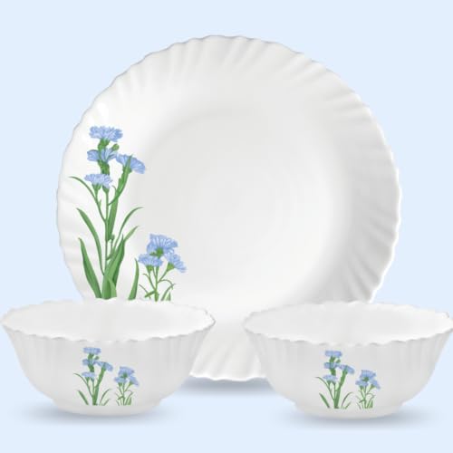Image of La Opala Novo Opalware Dinner Set, 35 Pcs for Family of 6, Blue Florets