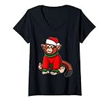 Photo Gallery donna scimmia che indossa cappello di babbo natale e maglione maglietta con collo a v Photo Gallery donna scimmia che indossa cappello di babbo natale e maglione maglietta con collo a v