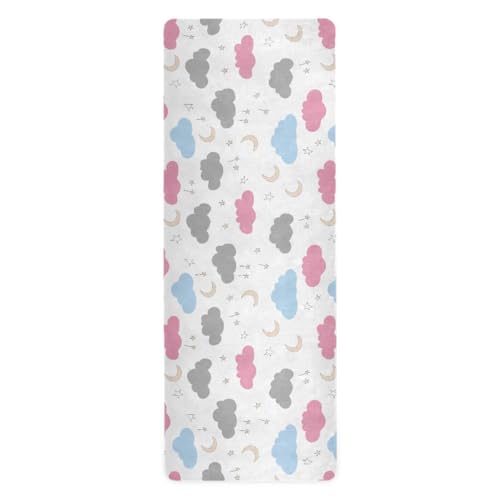 Waassud Esterilla de yoga con nubes de colores pastel, para ejercicio, gimnasio, pilates, antideslizante, para mujeres y hombres, con bolsa de transporte, 71 x 26 pulgadas