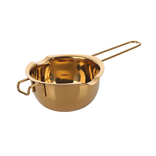 TUPMFG Schmelztopf Wasserbad, Schmelzschale mit 2 Ausgüssen,Hochwertiger Schmelzschale für Schokolade und Saucen, Edelstahl 18/10, 400ml(Gold) Cover