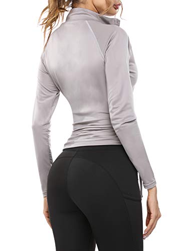 Sykooria Women's Half Zip Pullover Running Jacket Long Sleeve Running Tops Athletic Workout Jacket with Thumb Holes (Grey,M)