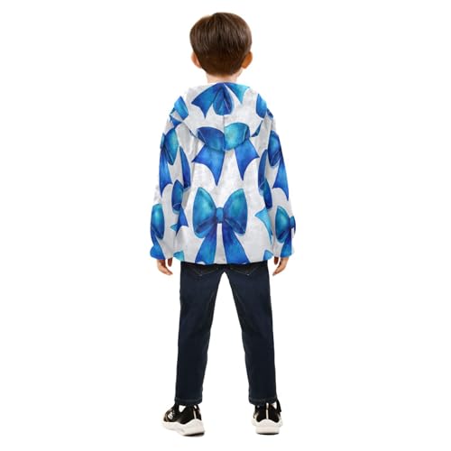 Blue Satin Bows on White Toddler Fleece Jacket Girl Boys Hooded Fleece Jacket Coat Warm Outwear Zip-up 3-10T4