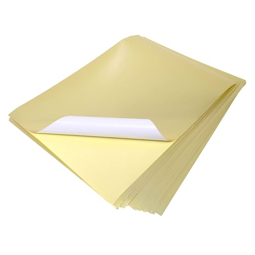 Evergreen Goods - 10 hojas de papel adhesivo dorado metálico A4, autoadhesivo, etiquetas imprimibles con láser, papel adhesivo dorado para artes y manualidades, embalaje personalizado, a prueba de
