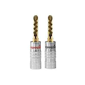 Poppstar 2x High End Holle Bananenstekker, BFA voor Luidsprekerkabel (tot 6 mm²), Speakers, AV Receiver, 24k Vergulde Contacten (1x zwart, 1x rood)