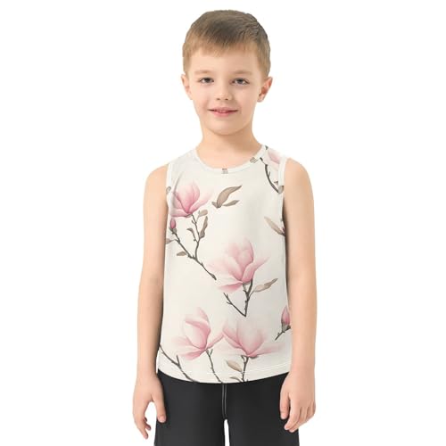 susiyo Small Pink Magnolia Flowers Boys Sleeveless Tank Top Girls Athletic T Shirt2