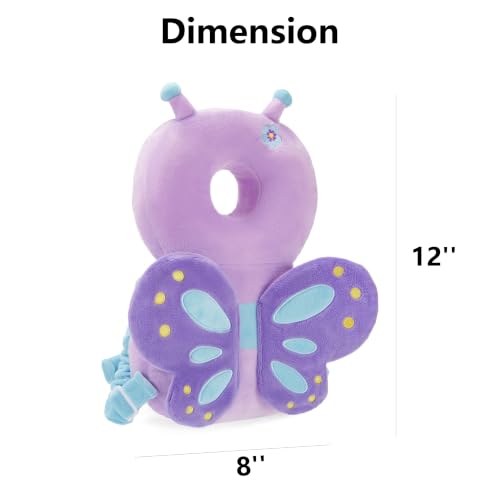 Image of Baby Head Back Protector Backpack Toddler Safety Protector Cushion Pad Soft, Adjustable and Lightweight Design for Safe Walking and Crawling Toddlers Girls and Boys(Purple Butterfly)