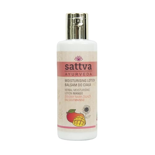 Sattva Ayurveda Loción corporal de mango – Loción corporal hidratante con manteca de karité y aceite de jojoba – Cuidado natural ligero para piel seca – Aroma afrutado de mango – 210 ml