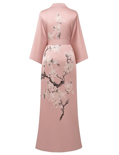 Image of BABEYOND Kimono Robe Cover up with Box Long Floral Satin Sleepwear Silky Bathrobe Bachelorette Robe