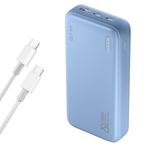 Image of OLVME Premium 20000mAh PD Power Bank |for iPhone,Samsung 50% in 30min | PD C to C Cable | 2 Type- C Port + 1 USB A 22.5W | Universal Compatible All Mobiles | Soft Matte Touch Blue