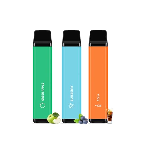 電子タバコ 使い捨て VAPE シーシャ 3風味集合 爆煙 持ち運び 水蒸気タバコ ベイプ 禁煙 サポート 大容量 9,000回吸引可能ニコチン無し タール無し 青リンゴ&ブルーベリー&コーラ skira