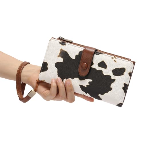 Image of GOIACII Womens Wallets Large Capacity Credit Card Holder RFID Blocking Leather Wallet Wristlet Ladies Clutch Purse Cow Print