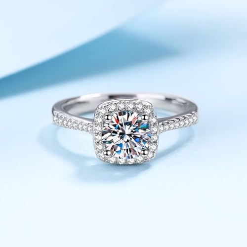 0.5/1/2CT Solitaire Engagement Moissanite Rings for Women Square-Halo Ring Promise Rings for her Sterling Silver plated with 18K White Gold Rings for Women D Color VVS1 Clarity Moissanite2