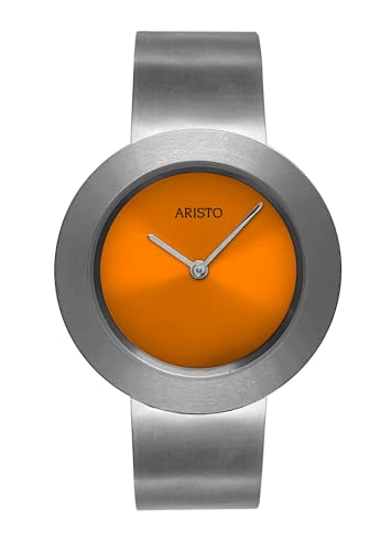 Montre quartz en titane Aristo femme bracelet argenté et cadran orange fabriqué en Allemagne