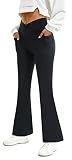FireSwan Womens Crossover Flare Leggings with Pockets Bootcut High Waisted Yoga Pants Tummy Control