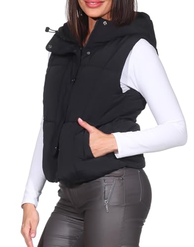 JDY Damen Steppweste kurze Outdoorweste mit Kapuze JDYWonder Short 15354001 Black XXL