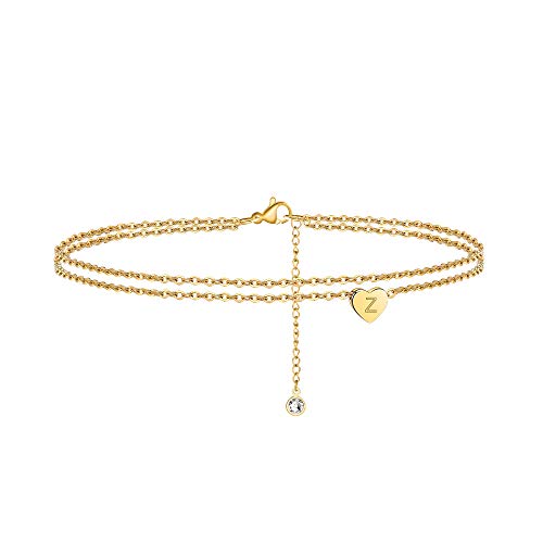 Ursteel Ankle Bracelets for Women, Alphabet Letter Z Initial Anklet 14K Gold Plated Dainty Layered Heart Ankle Jewelry for Women Teen Girls