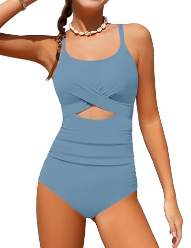 Image of Girl Swimsuit One Piece Cutout Ruched Bathing Suit for Girls Color Block Adjustable Straps Pad Swimwear 9-18y