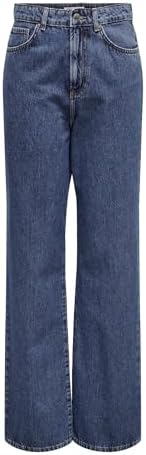 ONLY Rechte jeans voor dames, rechte pasvorm, hoge taille, blauw (medium blue denim), 30W x 34L