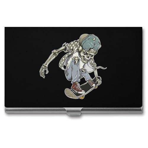 Skull Skateboard Business Card Holder Slim Credit Case Pocket Name Case Wallet for Men Women