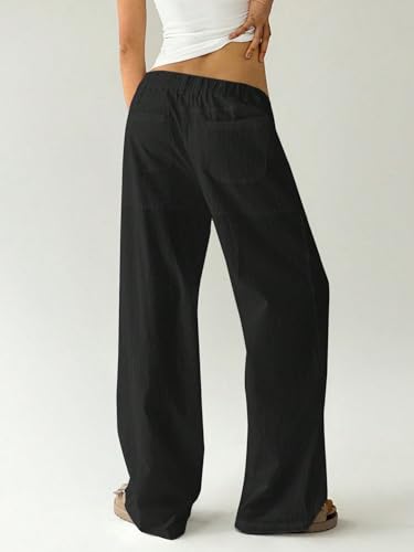 Womens Classic Casual Pants Plain Low Waist Straight Leg Pants2