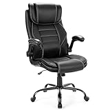 GarveeHome XXL Chefsessel Bürostuhl, 180 kg belastbar, breite Sitzfläche, Pocket-Lendenstütze, hohe Rückenlehne, verstellbare Kopfstütze, höhenverstellbar, drehbar mit Rollen, Büro & Zuhause, Schwarz