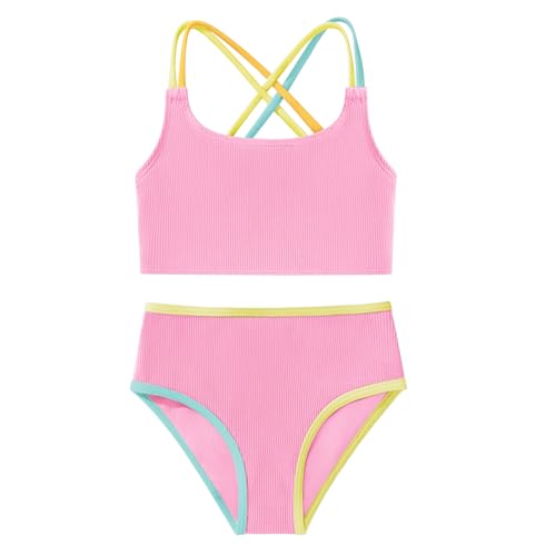 Girl's 2 Piece Bikini Set Toddler Color Block Criss Cross Bathing Suits High Waist Swimwear Cute Swimsuit for 18M-6Y