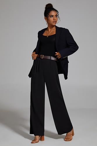 FUNYYZO Wide Leg Pants Women's High Elastic Waisted in The Back Business Work Trousers Long Straight Suit Pants4