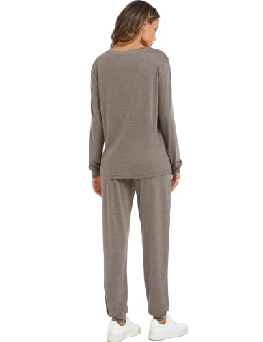Image of LOCUBE Women's Pajama Set Soft Comfy 2-Piece Long Sleeve Lounge Sleepwear with Drawstring Pants and Pockets