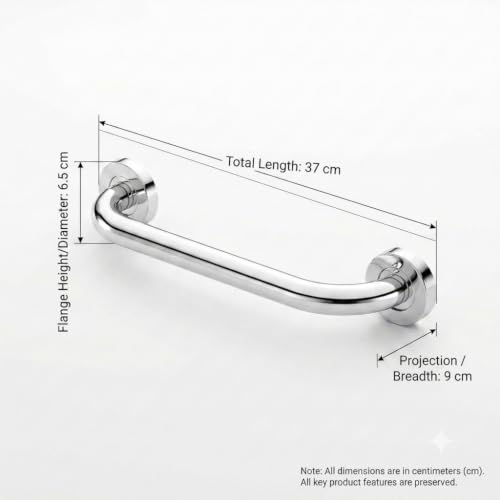 Image of Stainless Steel Wall Mounted Grab Bar, Towel Bar, Bathtub Rails, Safety Hand Support Balance Handle Bars, Bathroom Accessories for Home, Hotel (Chrome Finishing, Pack of 1)