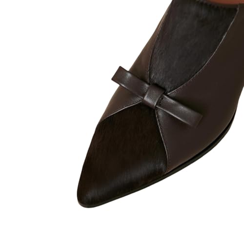 TinaCus Women's Genuine Leather Bowknot Side Zip Patchwork Pointed Toe Pumps Shoes2