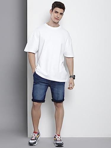 Image of The Indian Garage Co Men Regular Fit Solid Mid-Rise Denim Shorts