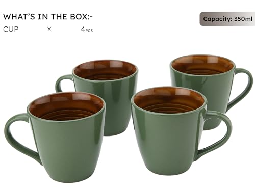 Image of Bodhi House Handcrafted Ceramic Coffee Mug Set of 4 Pieces (350 Ml), Stoneware Tea Cup, Microwave Safe Large Milk Mug, Glossy Finish, Ideal for Daily use, Casual Gatherings and Gifting, Forest Green