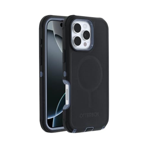 Image of OtterBox iPhone 16 Pro Max (Only) Defender Series MagSafe Case - Black Denim (Black & Blue) - Built-in Magnets - Screenless - Rugged & Durable - with Port Protection