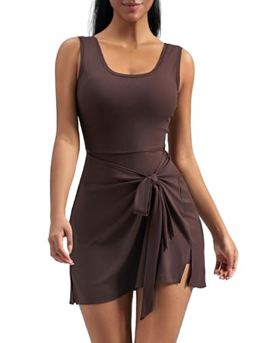 AJISAI Womens Summer Athletic Sleeveless Tennis Wrap Skirt Mini Dress Built in Shorts Golf Dress Workout Romper Skort