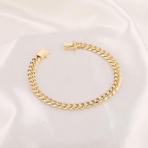 HZMAN 5.5mm Cuban Chain Bracelet for Women - 7.0 Inch Solid Brass Gold Plated Jewelry4