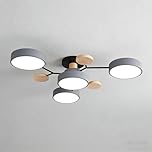 Ceiling Light, Modern Semi Flush Mount Ceiling Light,Nordic Wood Ceiling Light with Acrylic LED Shade,Acrylic, for Bedroom, Living Room, Kitchen, （Requires Assembly） (GRAY-3 color light,4 HEADS)
