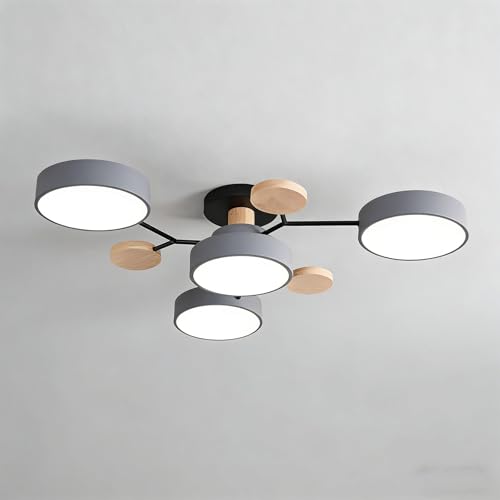 Ceiling Light, Modern Semi Flush Mount Ceiling Light,Nordic Wood Ceiling Light with Acrylic LED Shade,Acrylic, for Bedroom, Living Room, Kitchen, （Requires Assembly） (GRAY-3 color light,4 HEADS)