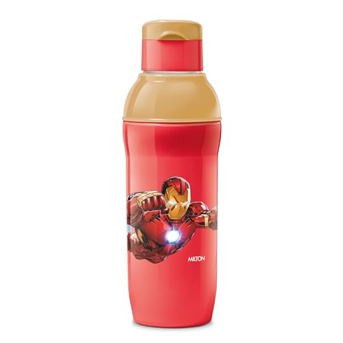 Image of Milton Marvel Steel Slim 600 Insulated Inner Steel Water Bottle for School Kids I Leak Proof Flip Top Lid, Easy to Carry Loop, Insulated Thermo Sipper Bottle for Kids, 490 ml, Red (Iron Man Print)