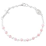 Luomu 4mm Faceted Crystal Beads Rosary Bracelet with Silver Plated Mirauclous Medal with Small Cruci