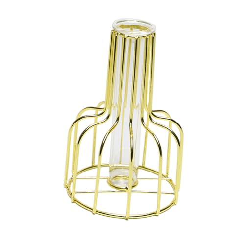Levemolo Jarrón Hidropónico de Vidrio con Base de Hierro Dorado Contenedor para Plantas Hidropónicas Doble Tubo Soporte Decorativo para Hogar y Oficina Pequeño
