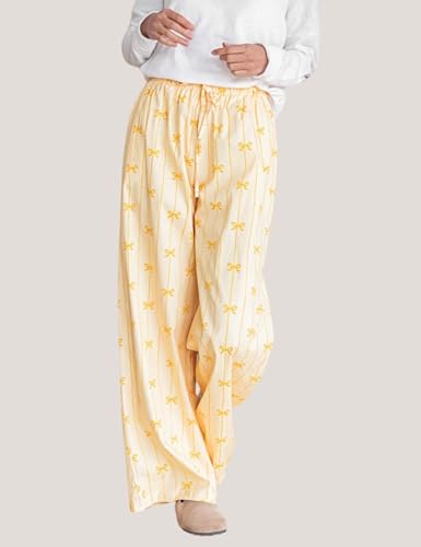 InterNos Women's Vertical Lounge Pants Bow Print Elastic Waist Trousers Striped Palazzo Long Pants with Pockets4