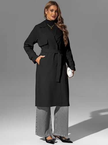 Image of Bellivera Women's Classic Long Windproof Trench Coat With Belted Waist