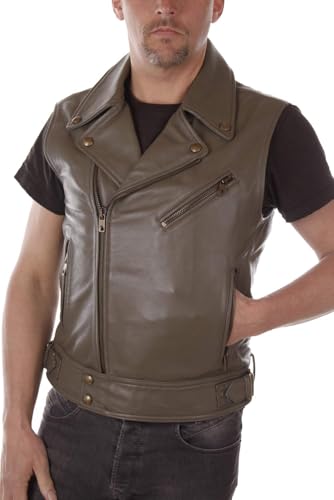 Diesel Black Gold Herren Lederjacke Litholess Giacca Bikerstyle (M, Khaki)